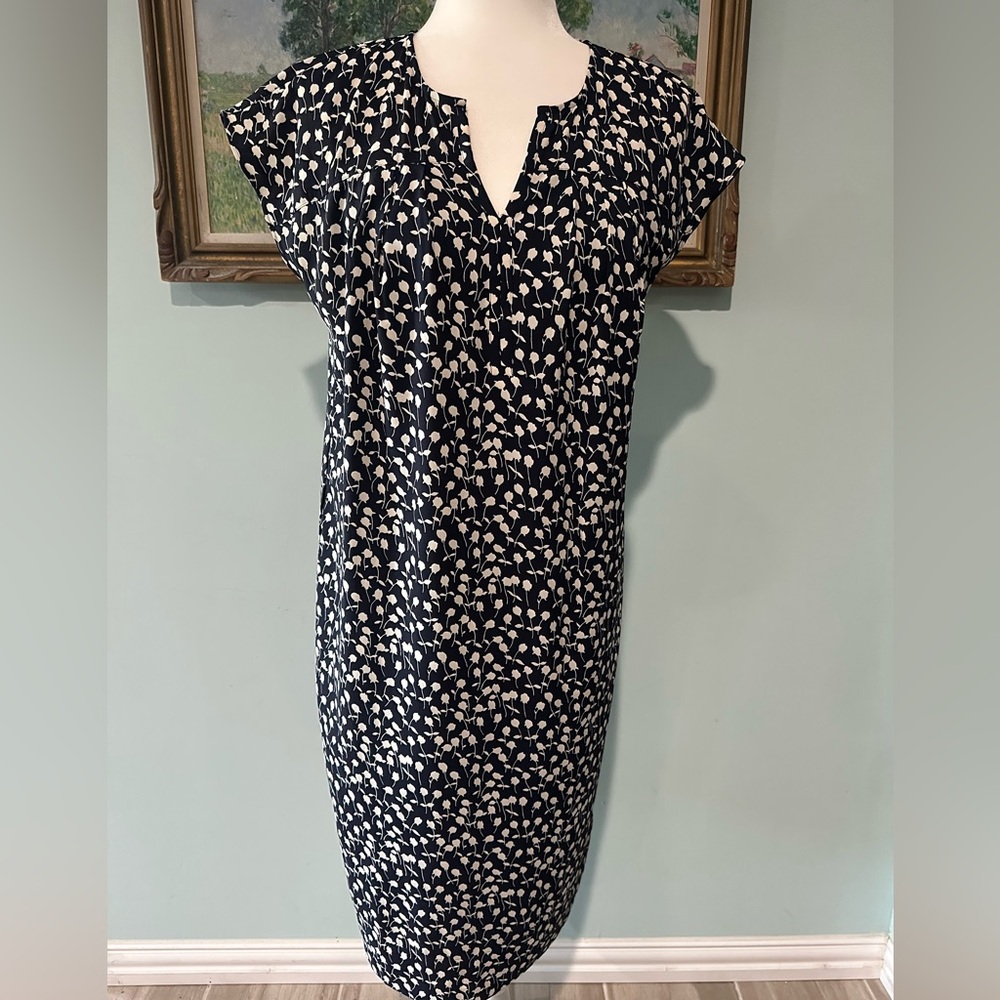Talbots Black and Cream Floral Midi Dress